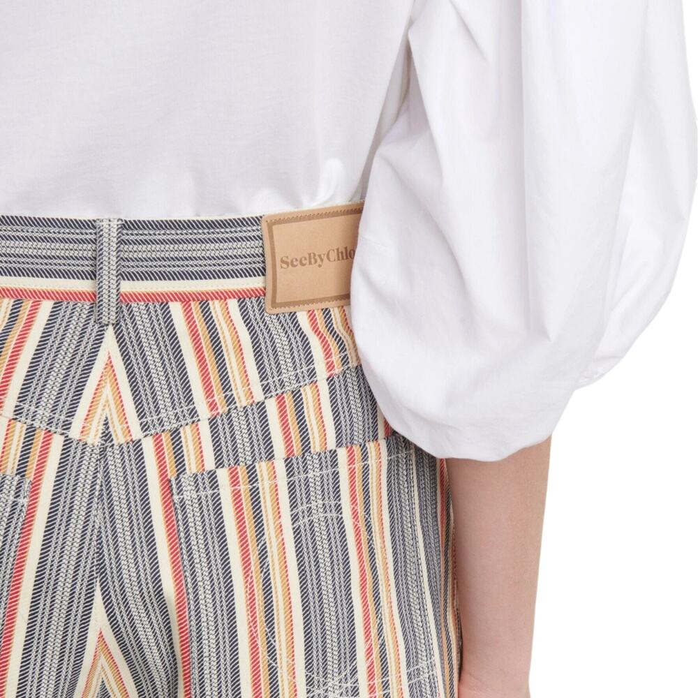 See By Chloe Jacquard Stripe Cotton Denim Shorts EU 40 Boho Retro Festival Indie - Picture 2 of 16